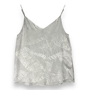 Calvin Klein White Palm Leaf Print Satin Spaghetti Strap Cami‎ Tank Top Blouse S